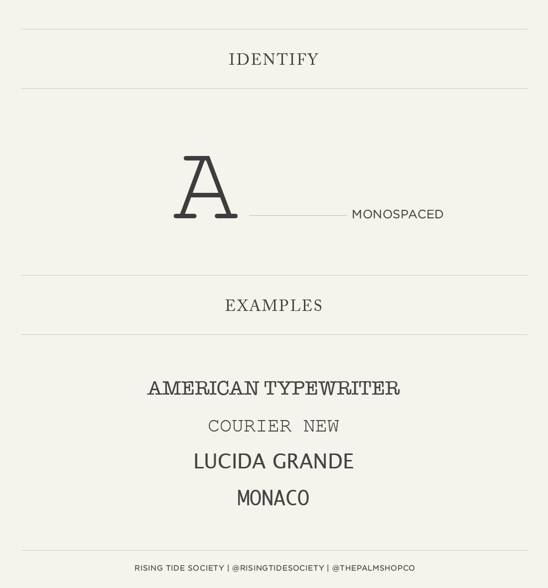 Monospaced font guide by The Rising Tide Society