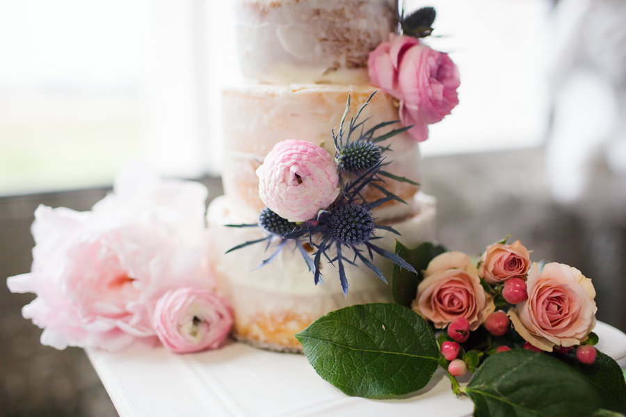 Houston Tuesdays Together (Rising Tide Society) Pantone Colors Styled Shoot, Colorful Wedding Cake with pink roses and blue thistle