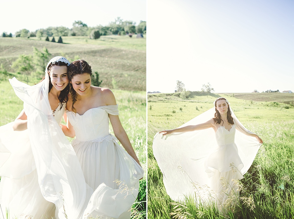 Bride and bridesmaid at a vineyard styled shoot in Omaha, Nebraska