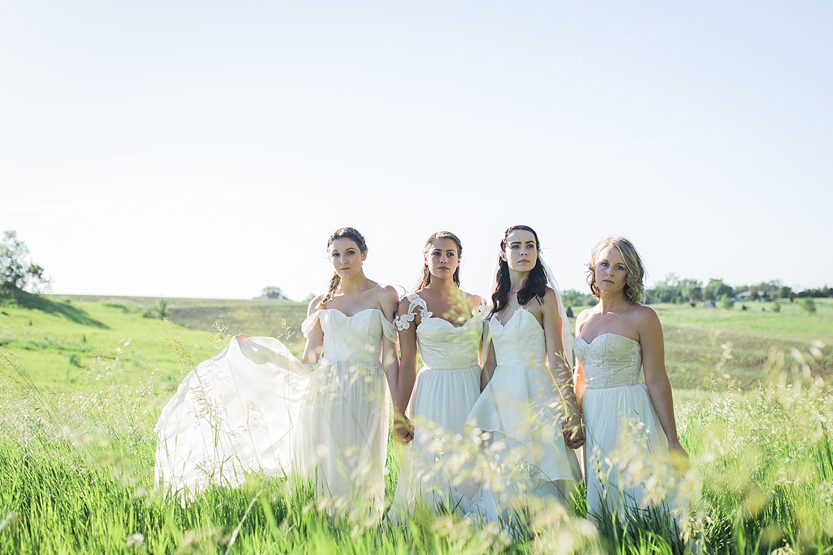 Bridesmaids in a field at a Rising Tide Society Styled Shoot