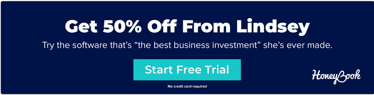Get 50% off HoneyBook from Lindsey
