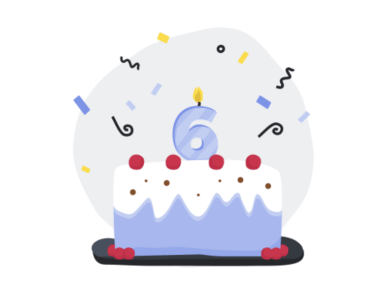 an illustration of a cake with a 6 candle on top