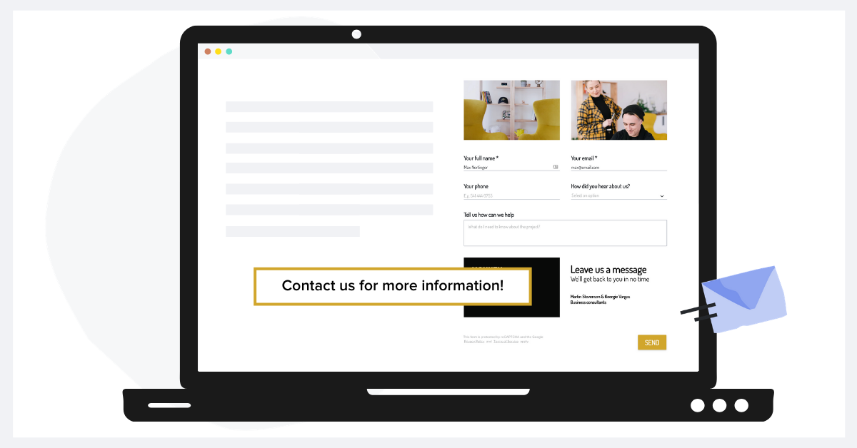 Laptop graphic showing a webpage with a contact form 