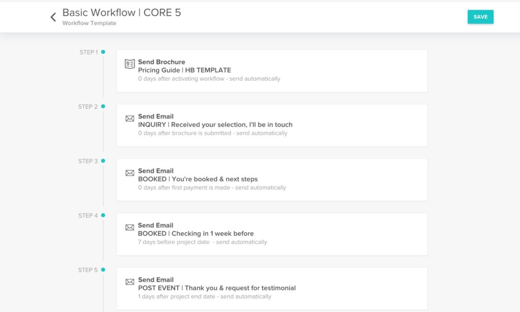 Example of a HoneyBook automation