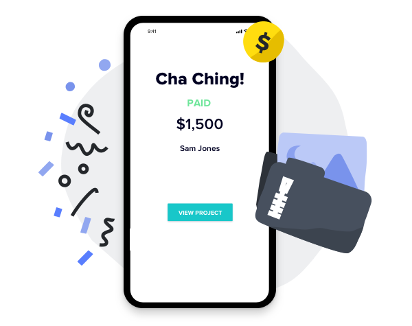 HoneyBook payment notification illustration with a wallet to show payment options