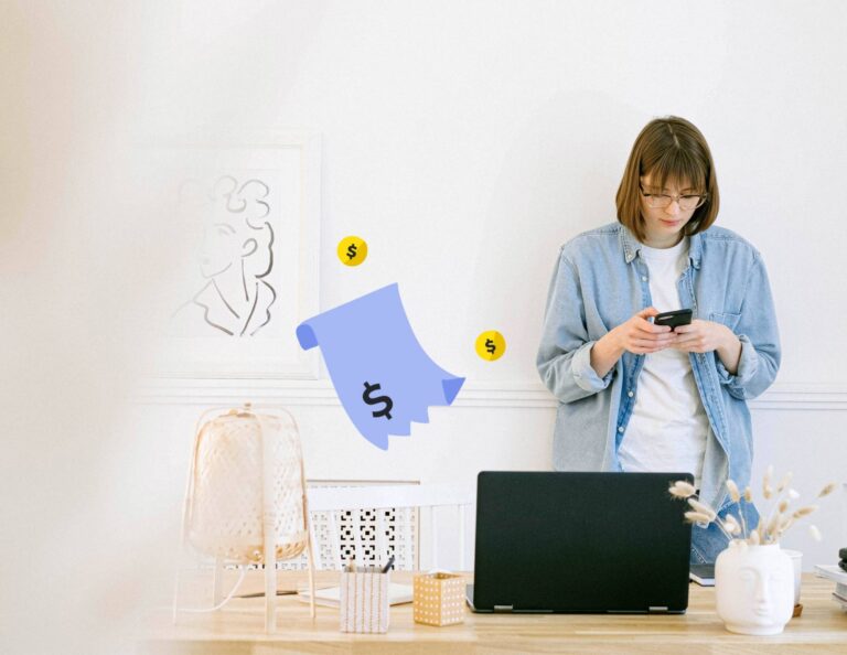 Woman sending an invoice email