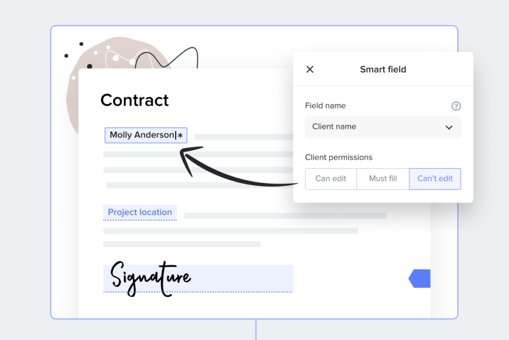 Example of smart fields populating inside a contract