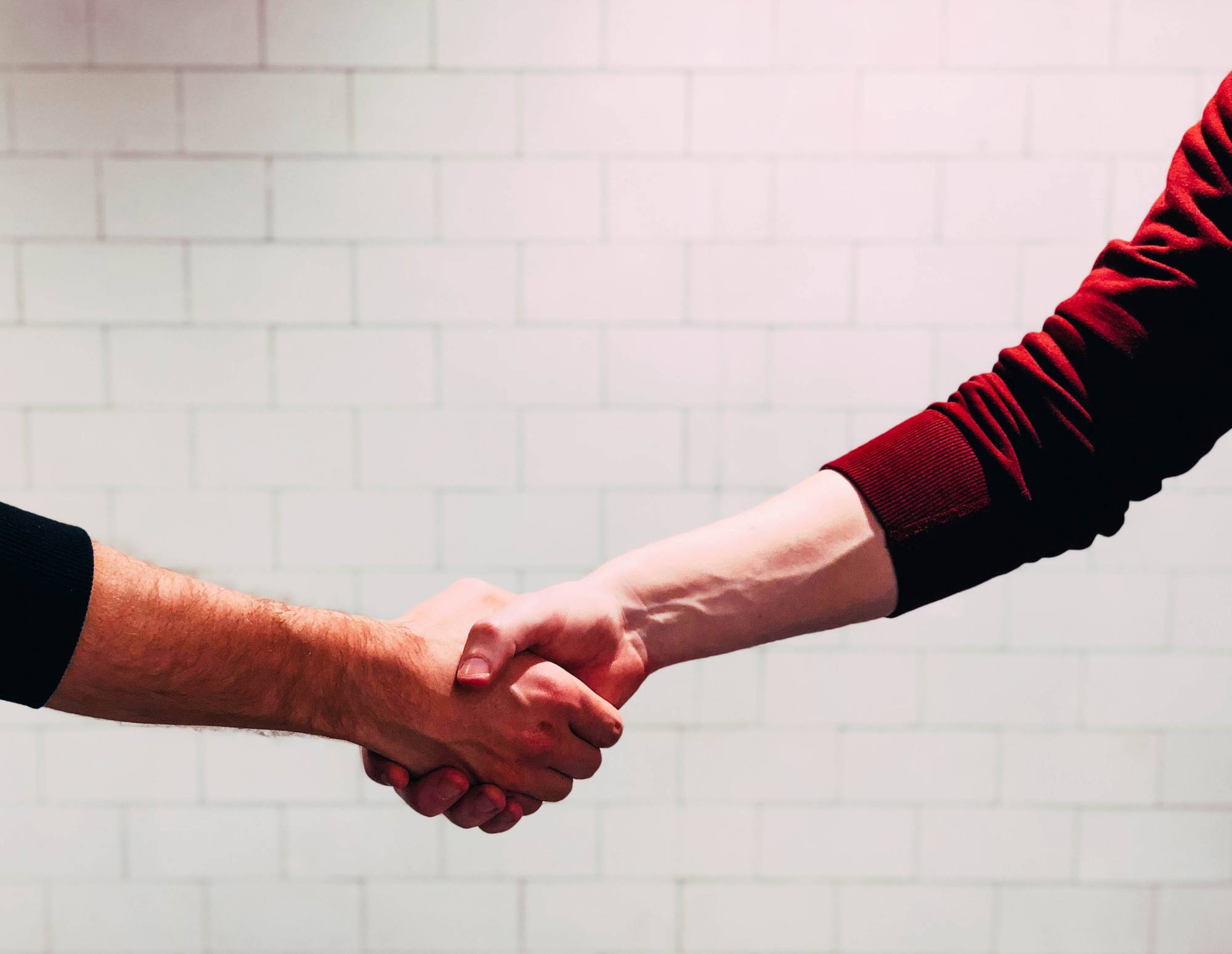 Two people shake hands