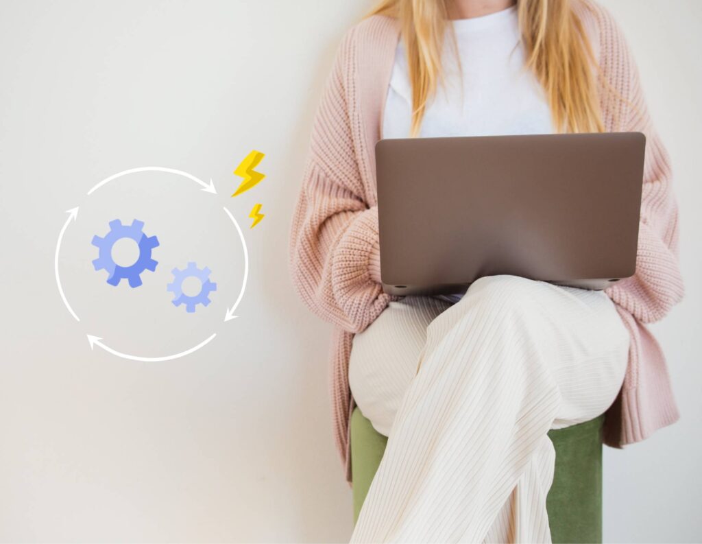 Woman on laptop with automation illustration