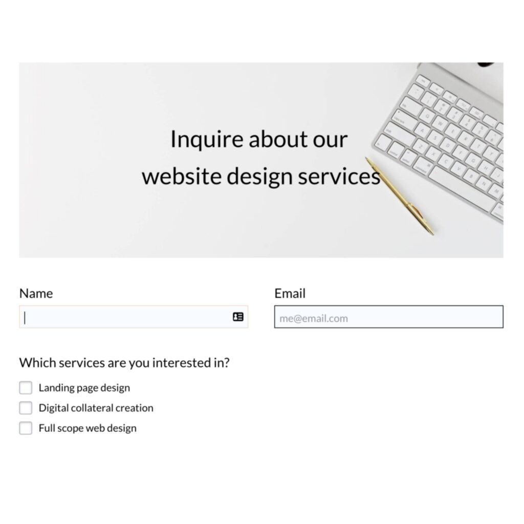 Example of a contact form for services landing pages