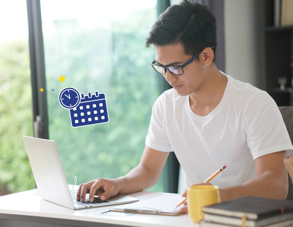 Man setting appointments in a calendar