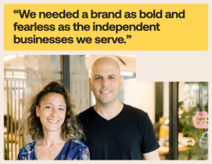 HoneyBook cofounder Oz and Naama under a quote about independent businesses