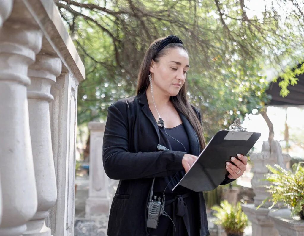 Event planner uses clipboard.