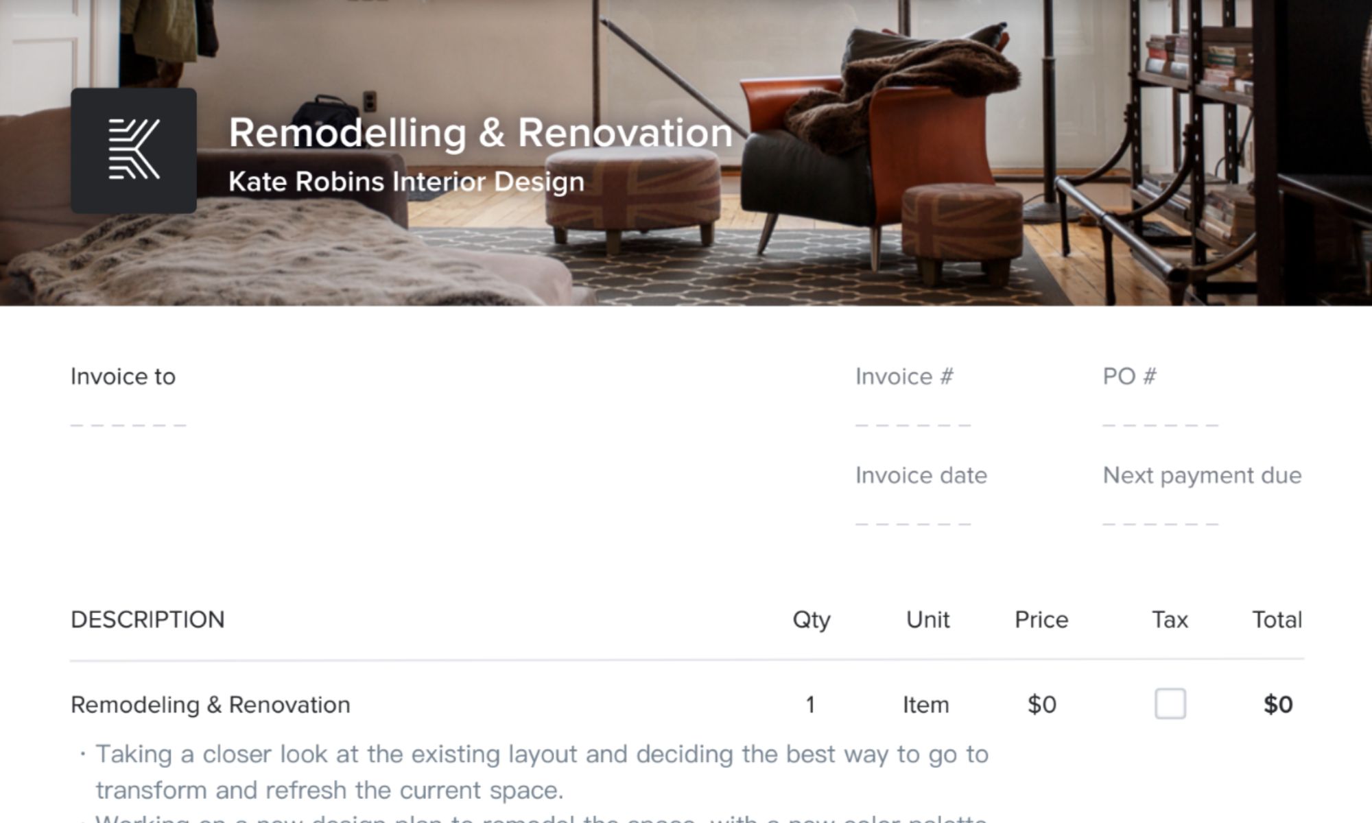 Designer invoice