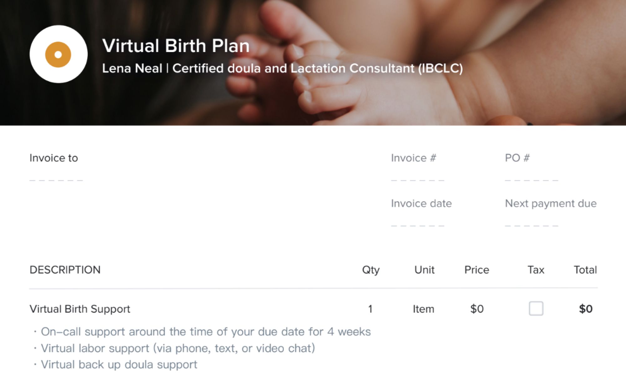 Doula invoice