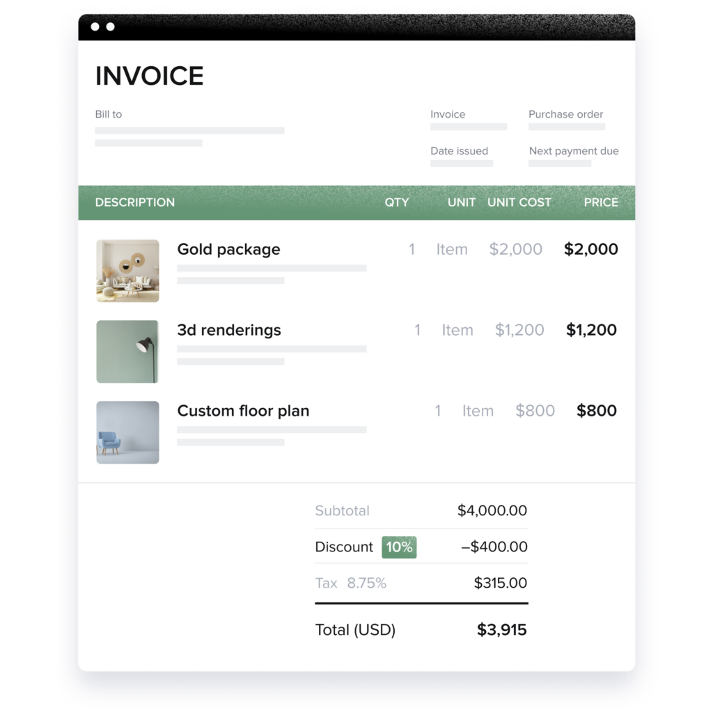 HoneyBook invoice template