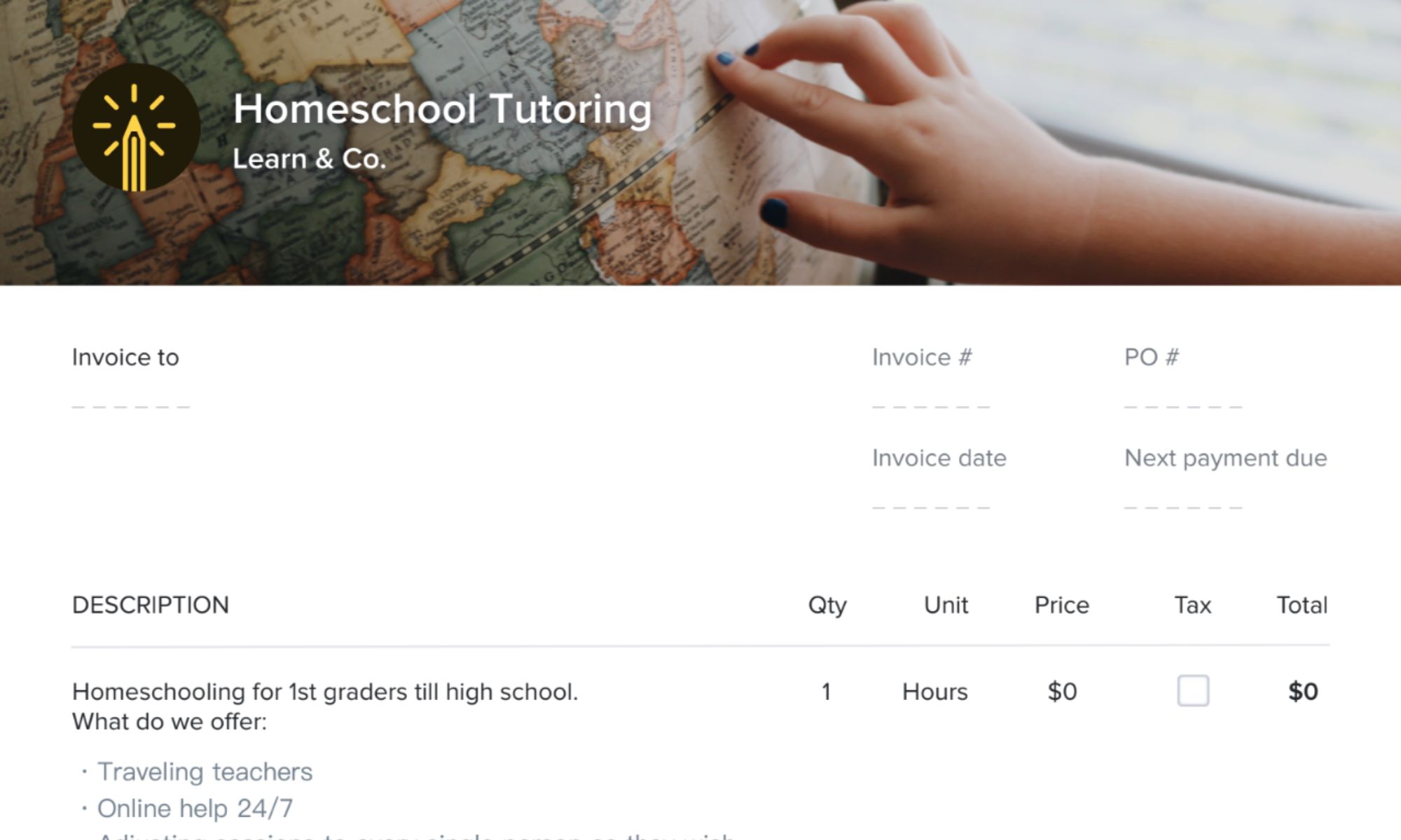 tutoring invoice