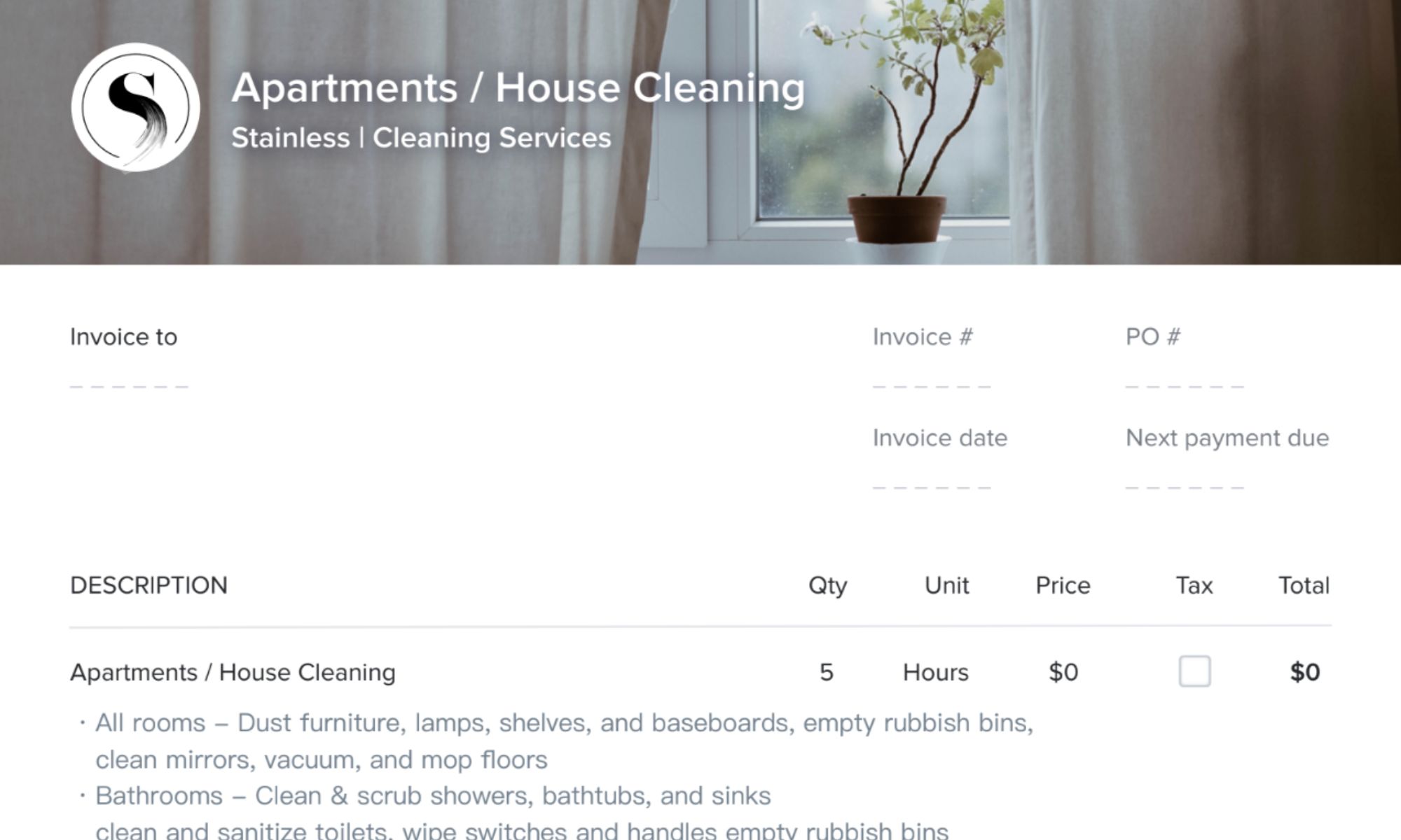Cleaning invoice