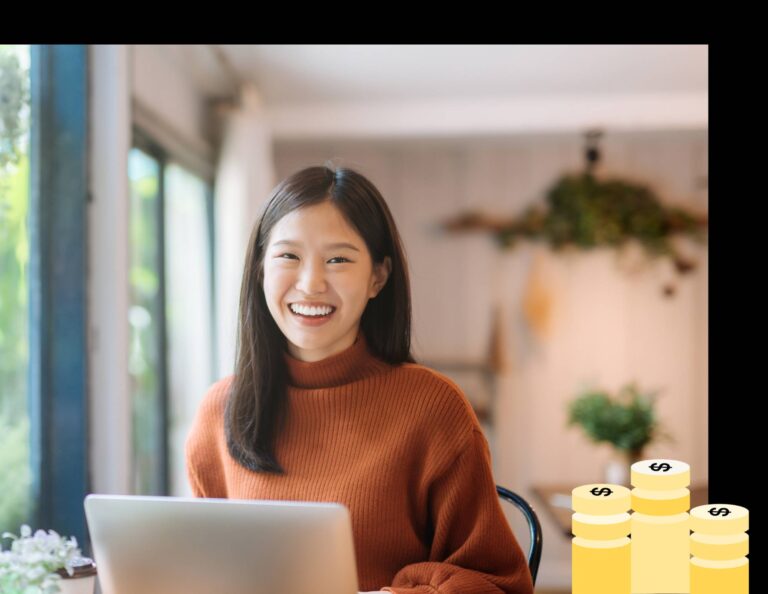 Woman sending invoices at a laptop