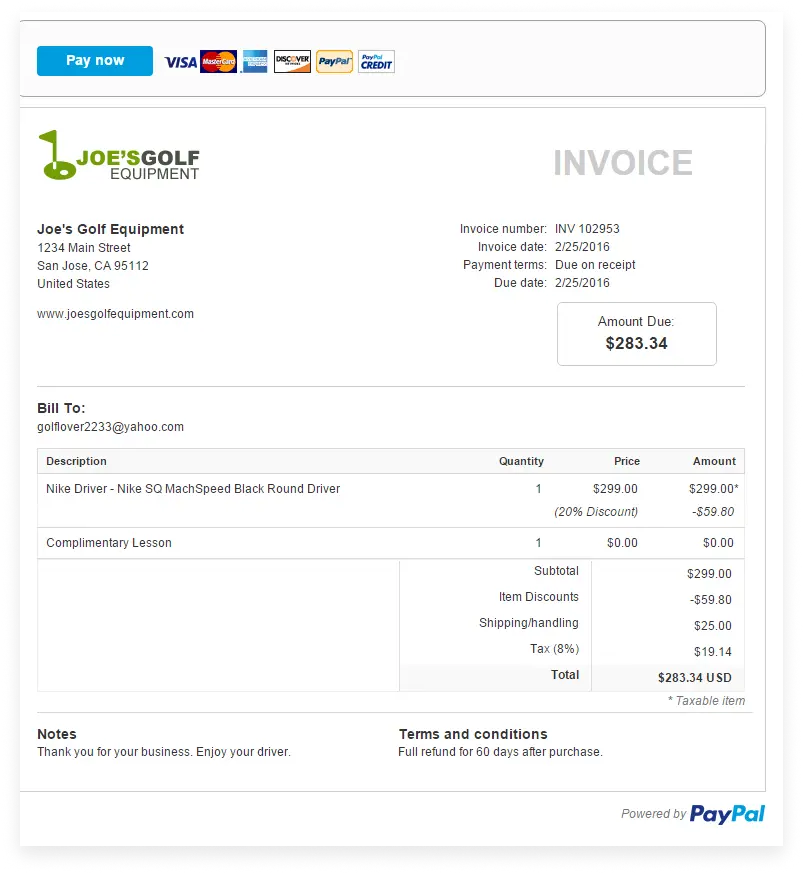 Paypal invoice