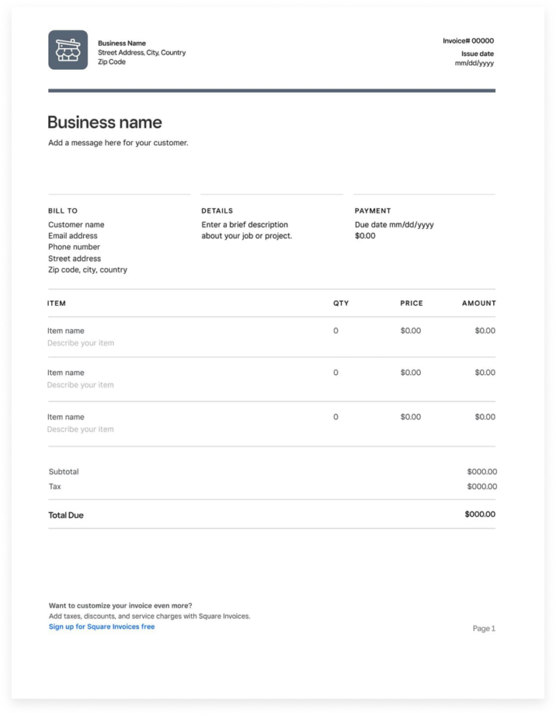 Square invoice 