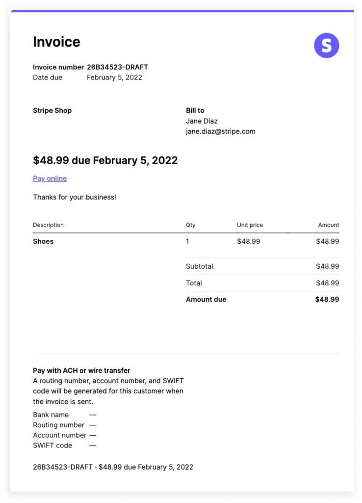 Stripe invoice