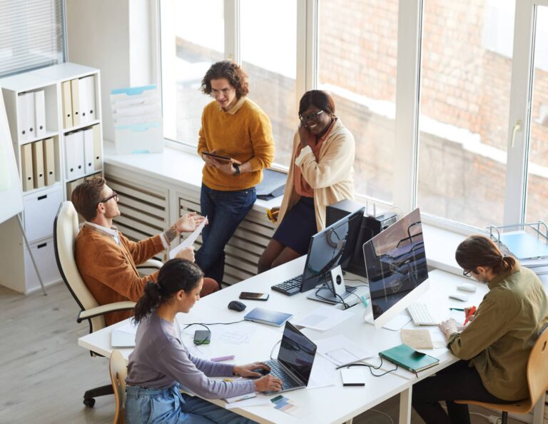 Employees working on business productivity