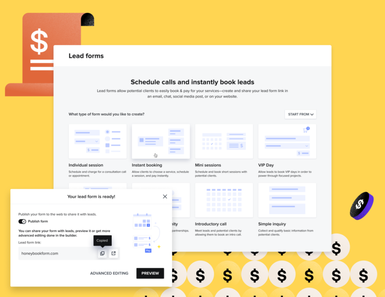 HoneyBook lead forms