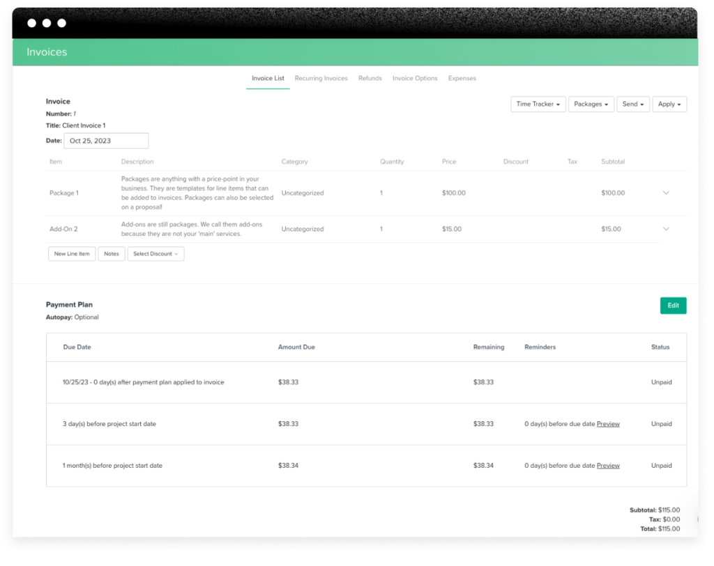 Dubsado invoice