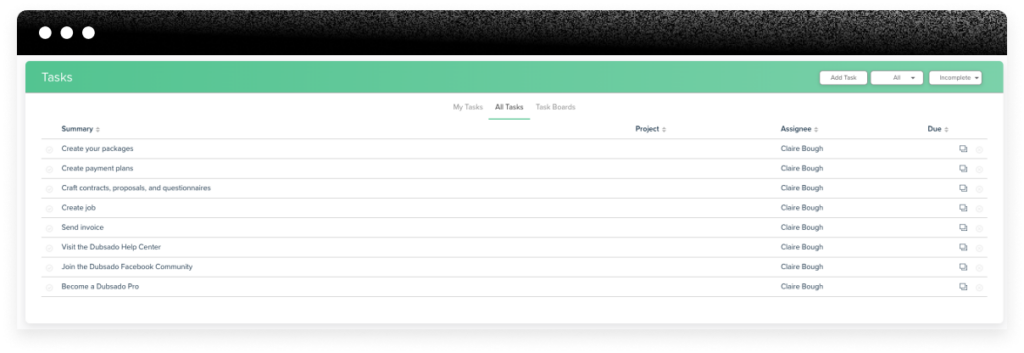 Dubsado task management