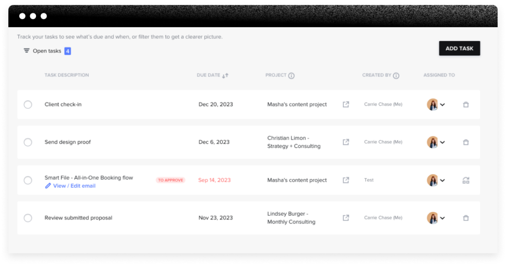 HoneyBook task management