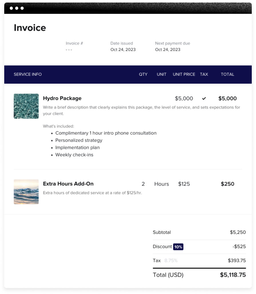 HoneyBook invoice