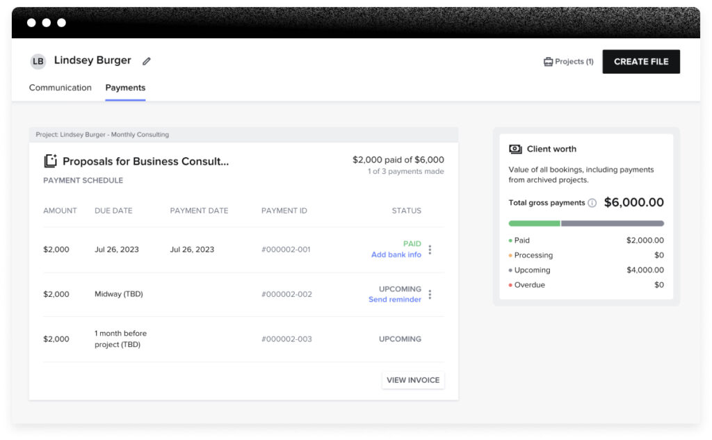 HoneyBook client workspace