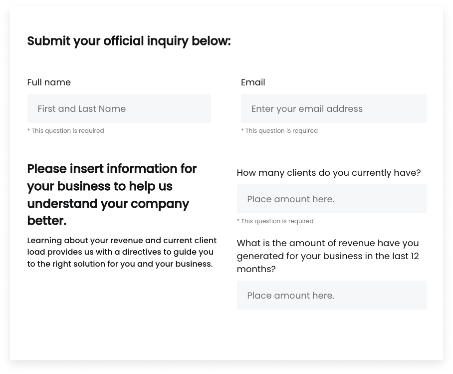 HoneyBook lead form example