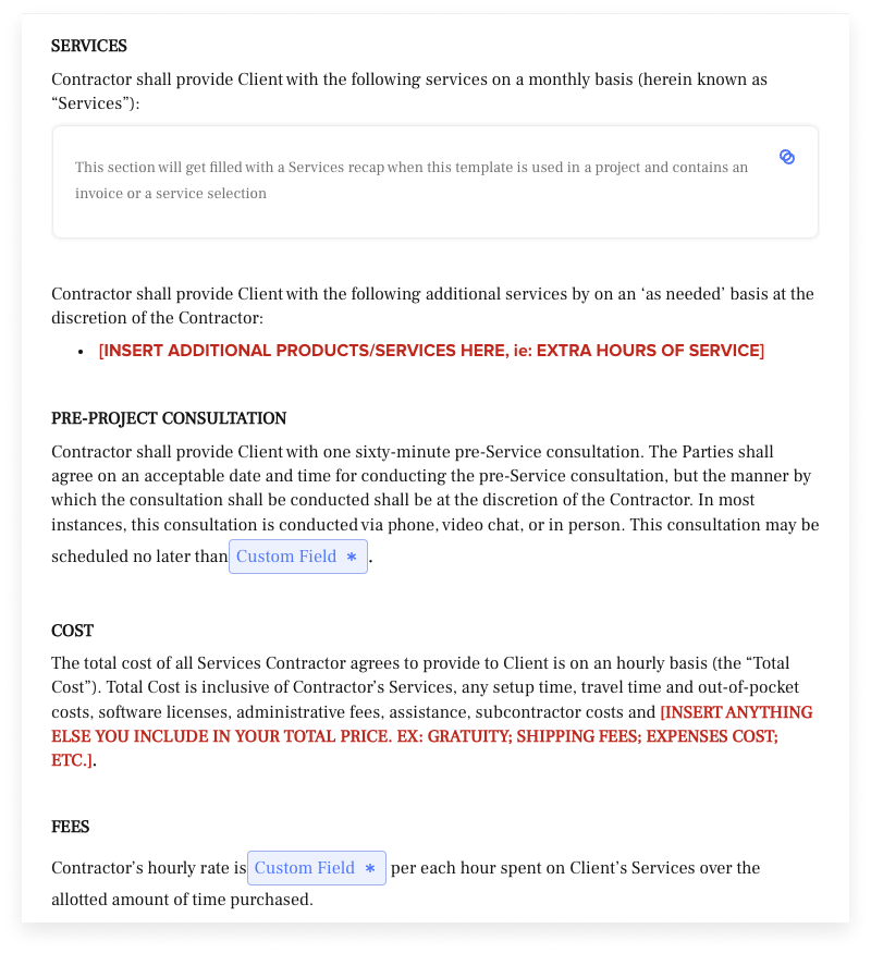 Scope of work inside a contract