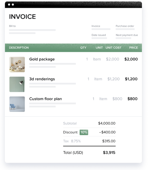 Creating and formatting your invoice is easy with HoneyBook