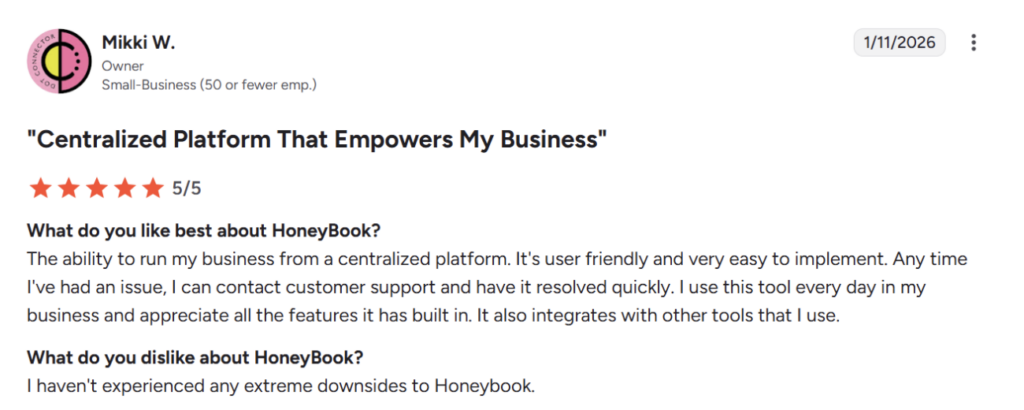 HoneyBook review with pros and cons from G2