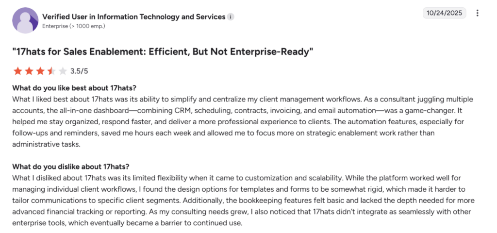 17Hats review with pros and cons from G2