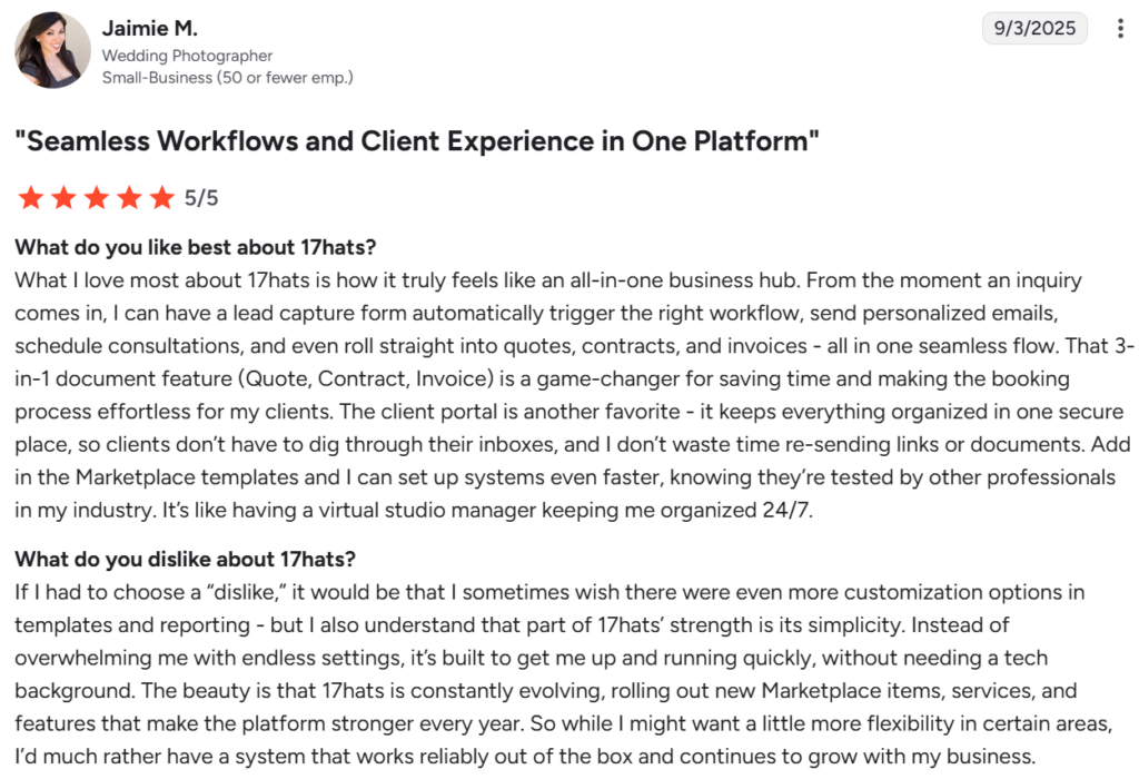 17Hats review with pros and cons from G2