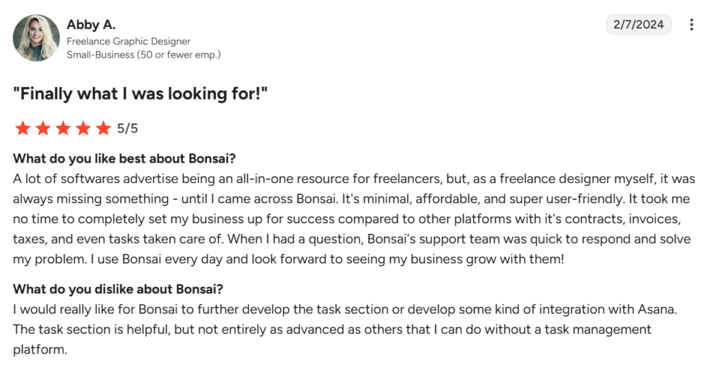 Bonsai reviews with pros and cons from G2