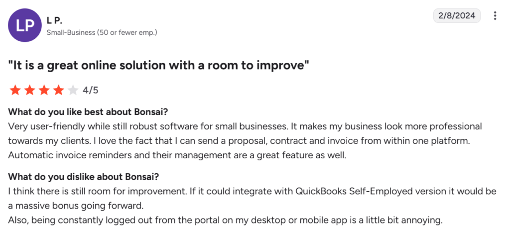 Bonsai reviews with pros and cons from G2