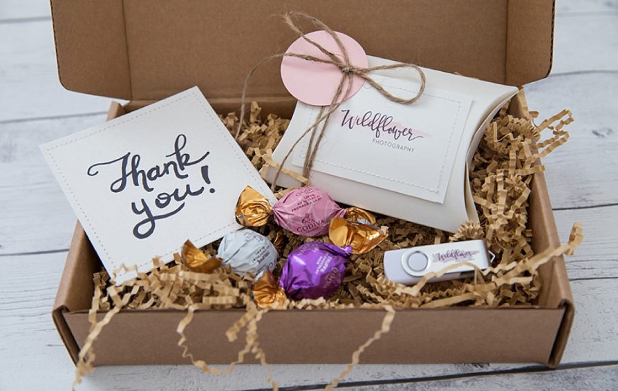 Thanks you package with gift, candy, and a thank you card.