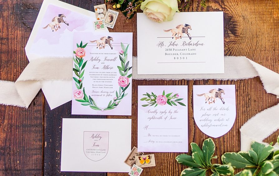 wedding in invitations on a wood table