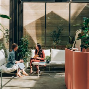 Pretty elegant businesswoman having job interview at modern company.