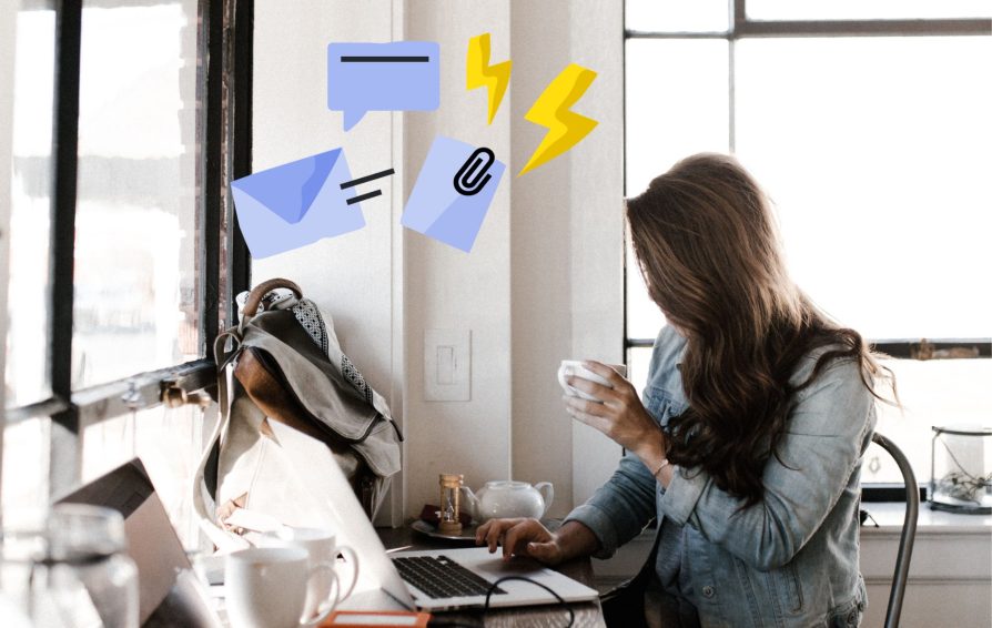 Independent works on email design in coffee shop.