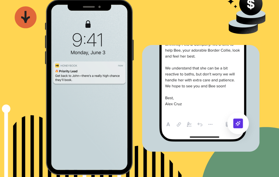 New HoneyBook AI features within the mobile app
