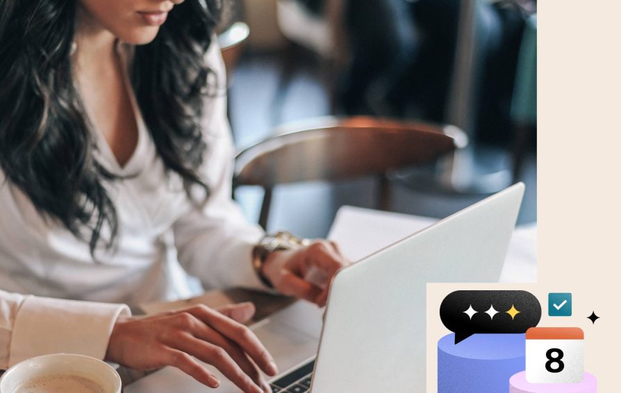 Woman using the HoneyBook client portal on her laptop