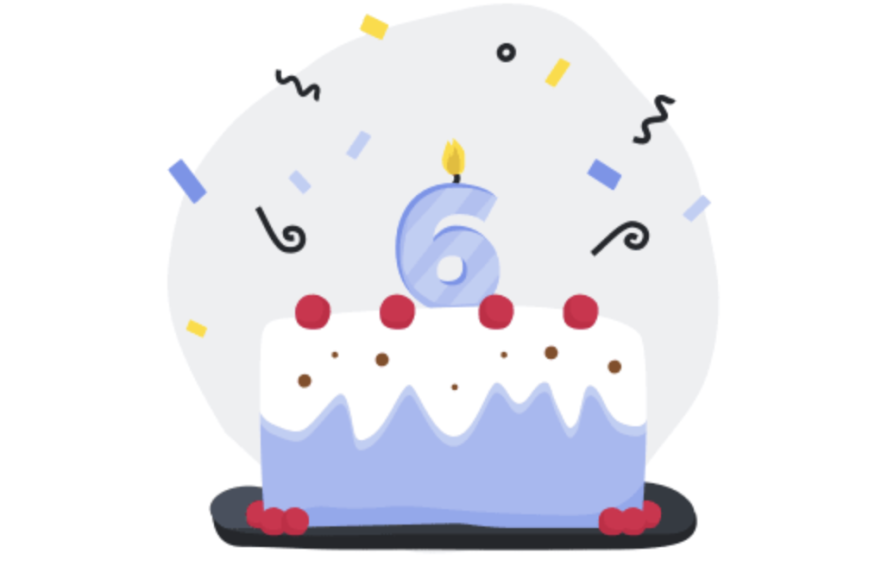an illustration of a cake with a 6 candle on top
