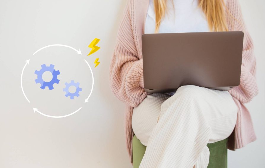 Woman on laptop with automation illustration
