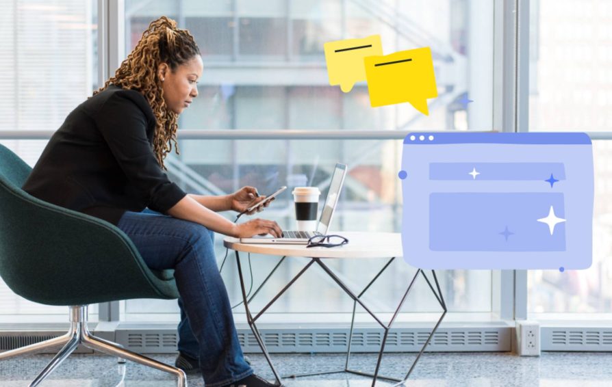 Woman sitting down at a laptop working on her brand experience